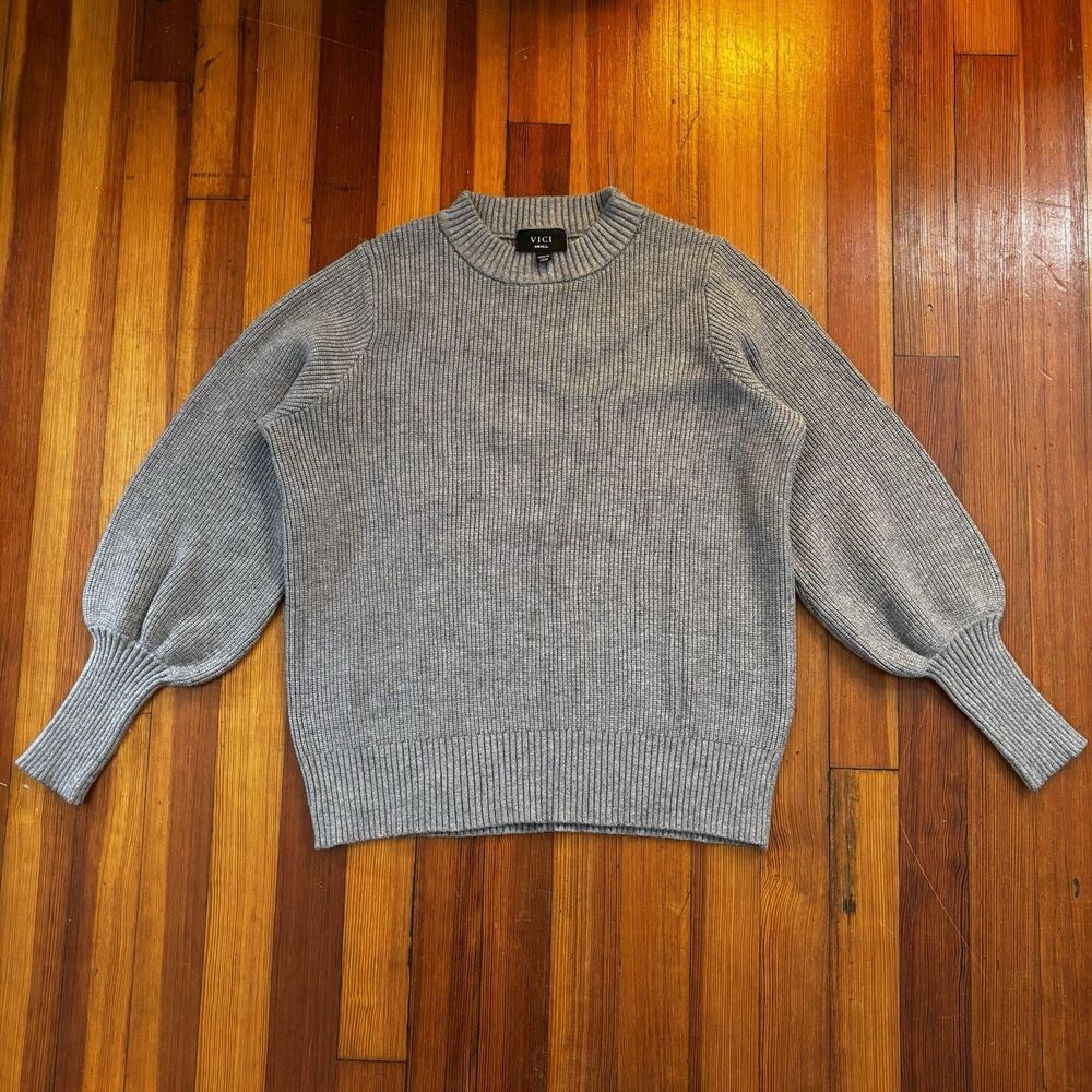 VICI Knit Rib-Knit Pullover Sweater Long Sleeve Solid Gray Womens S